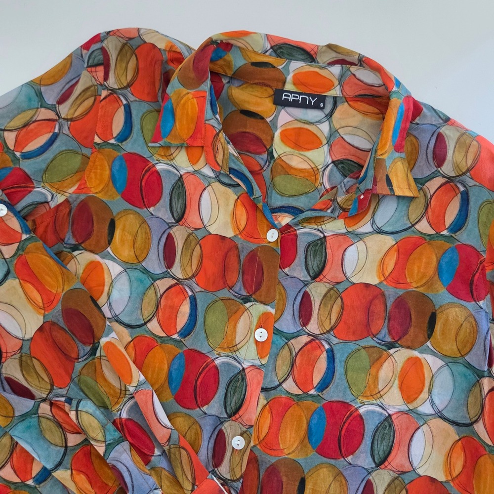 APNY Button Down Blouse Multicolor Watercolor Circle Print Women Small S